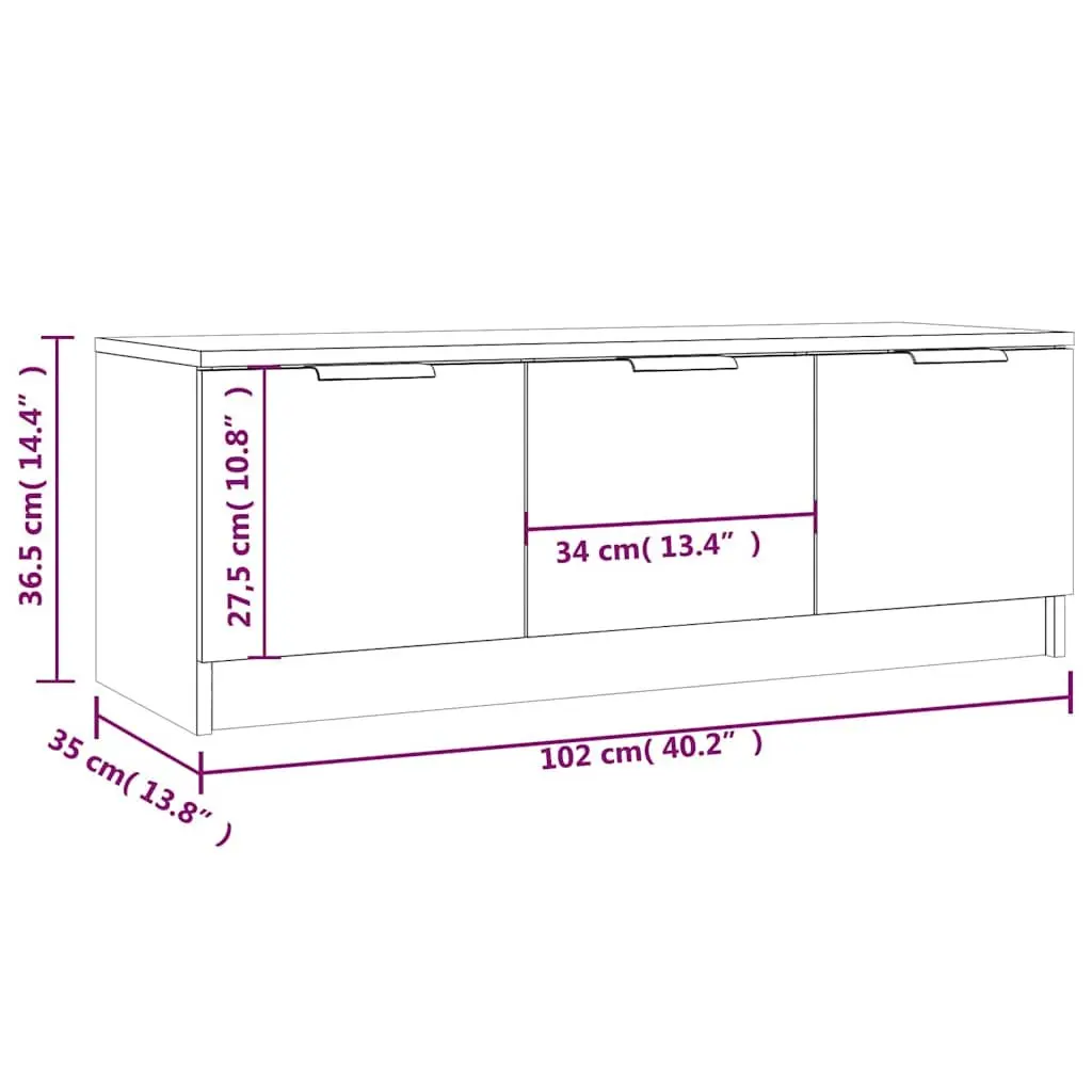 TV Cabinet White 102x35x36.5 cm Engineered Wood Media Storage Unit
