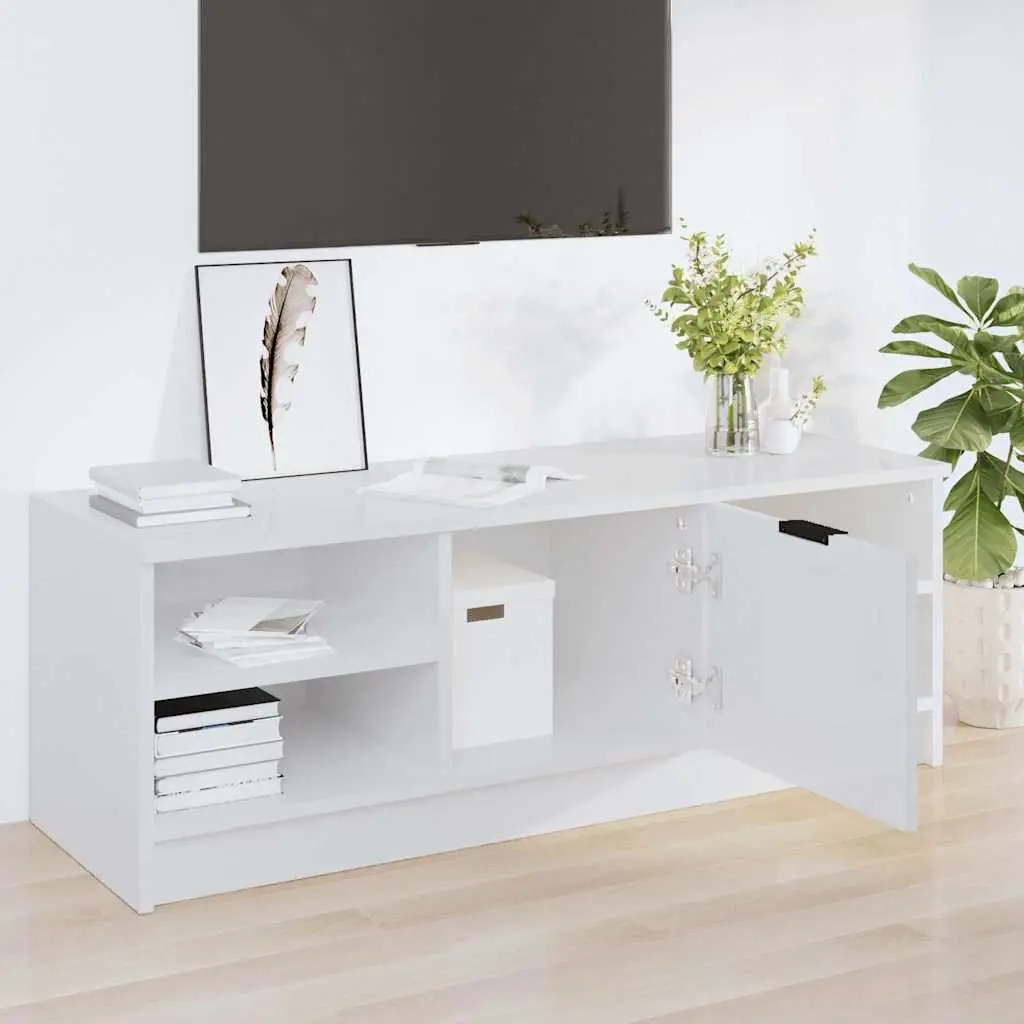 TV Cabinet Engineered Wood High Gloss White Storage Unit Media Console