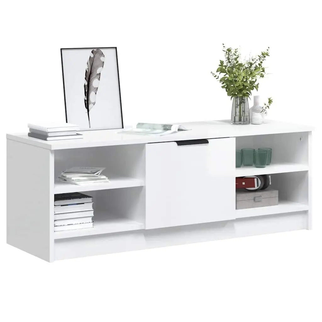 TV Cabinet Engineered Wood High Gloss White Storage Unit Media Console