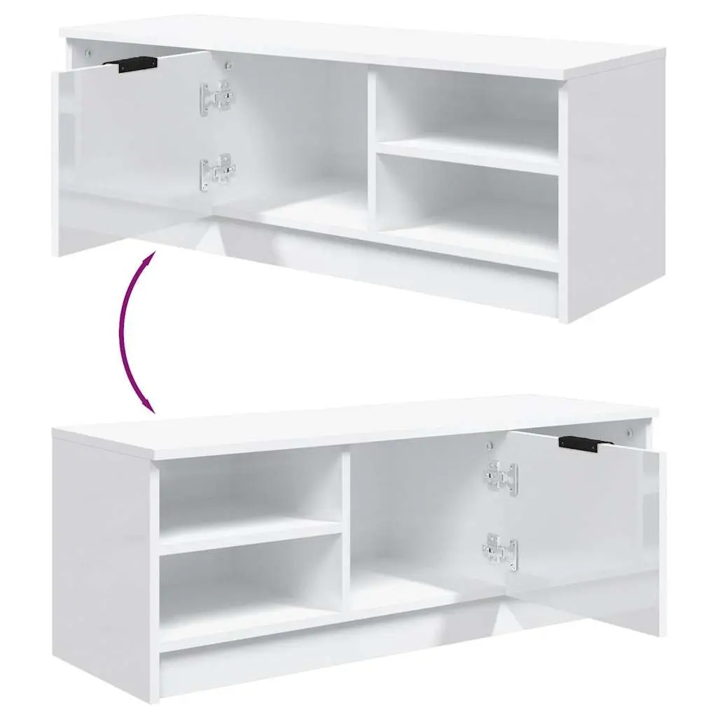 TV Cabinet Engineered Wood High Gloss White Storage Unit Media Console