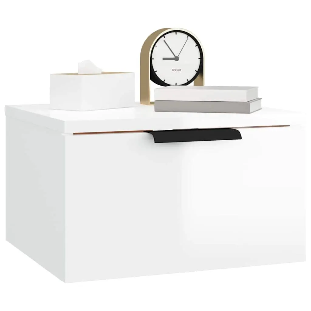 Wall-mounted Bedside Cabinets Engineered Wood 34 x 30 x 20 cm White High Gloss 2 Piece Floating Storage Shelf Organiser
