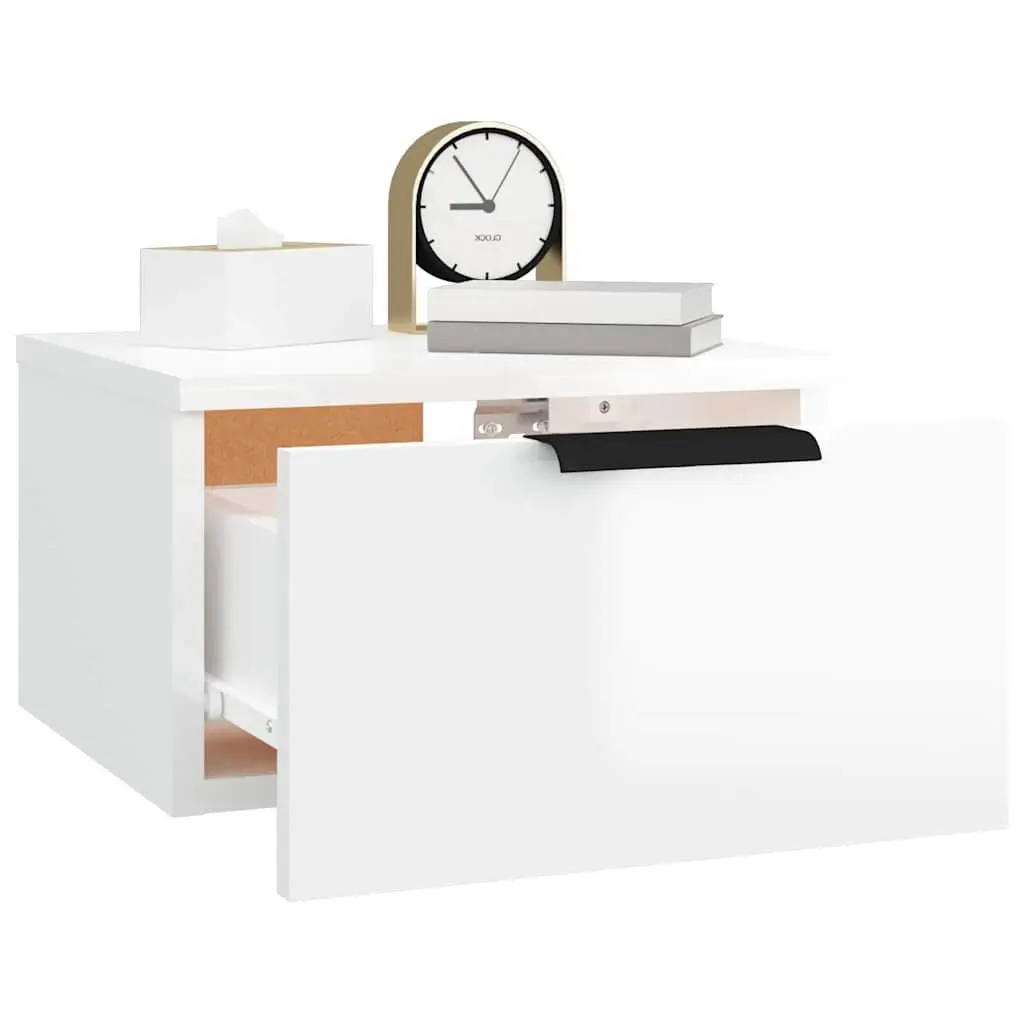 Wall-mounted Bedside Cabinets Engineered Wood 34 x 30 x 20 cm White High Gloss 2 Piece Floating Storage Shelf Organiser