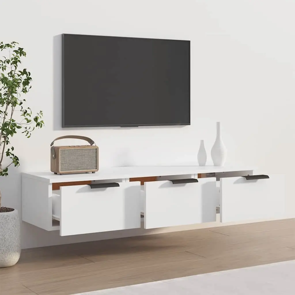 Floating Storage Cabinet Engineered Wood 102cm White Wall Shelf for Living Room Bedroom Office