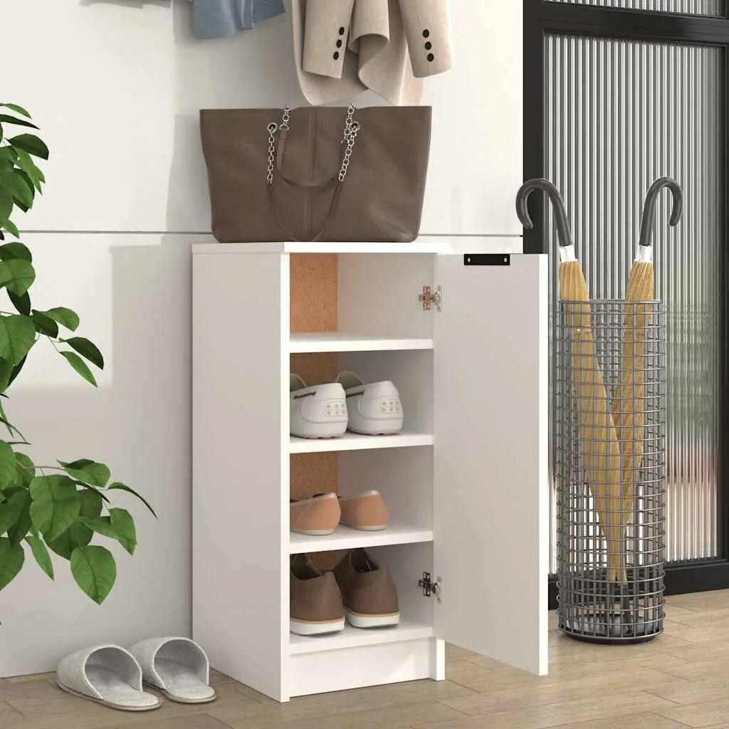 Shoe Storage Cabinet Engineered Wood White 30x35x70cm Organiser with Door and Shelves
