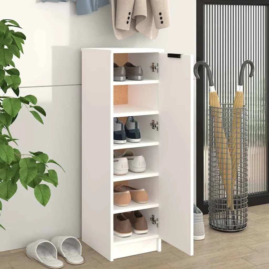 Shoe Cabinet White Engineered Wood 30W x 35D x 100H cm with Door Shelves Storage Organizer for Home Furniture