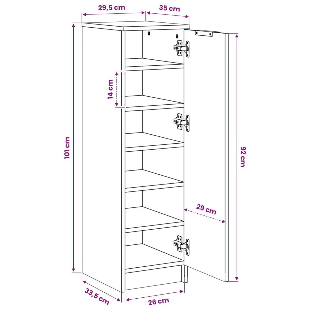 Shoe Cabinet White Engineered Wood 30W x 35D x 100H cm with Door Shelves Storage Organizer for Home Furniture