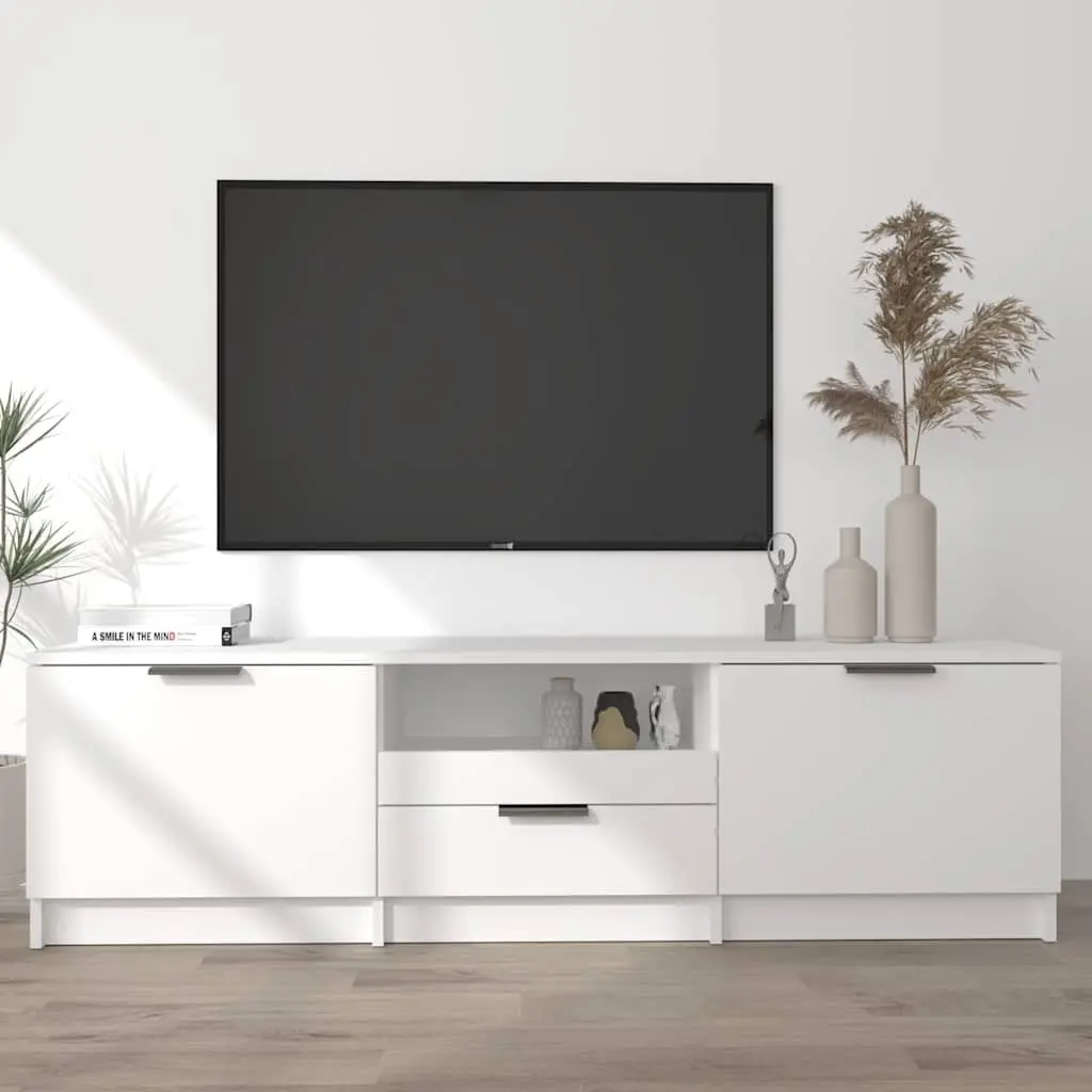 TV Cabinet Engineered Wood 140x35x40cm White Entertainment Unit Media Stand Storage Sideboard