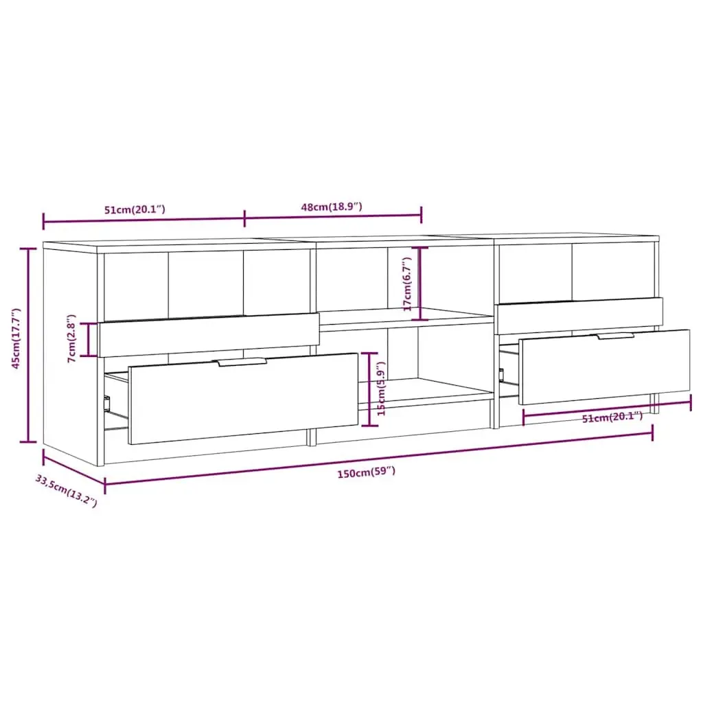 TV Cabinet Engineered Wood 150 x 33.5 x 45 cm White Media Storage Unit with Drawers and Shelves