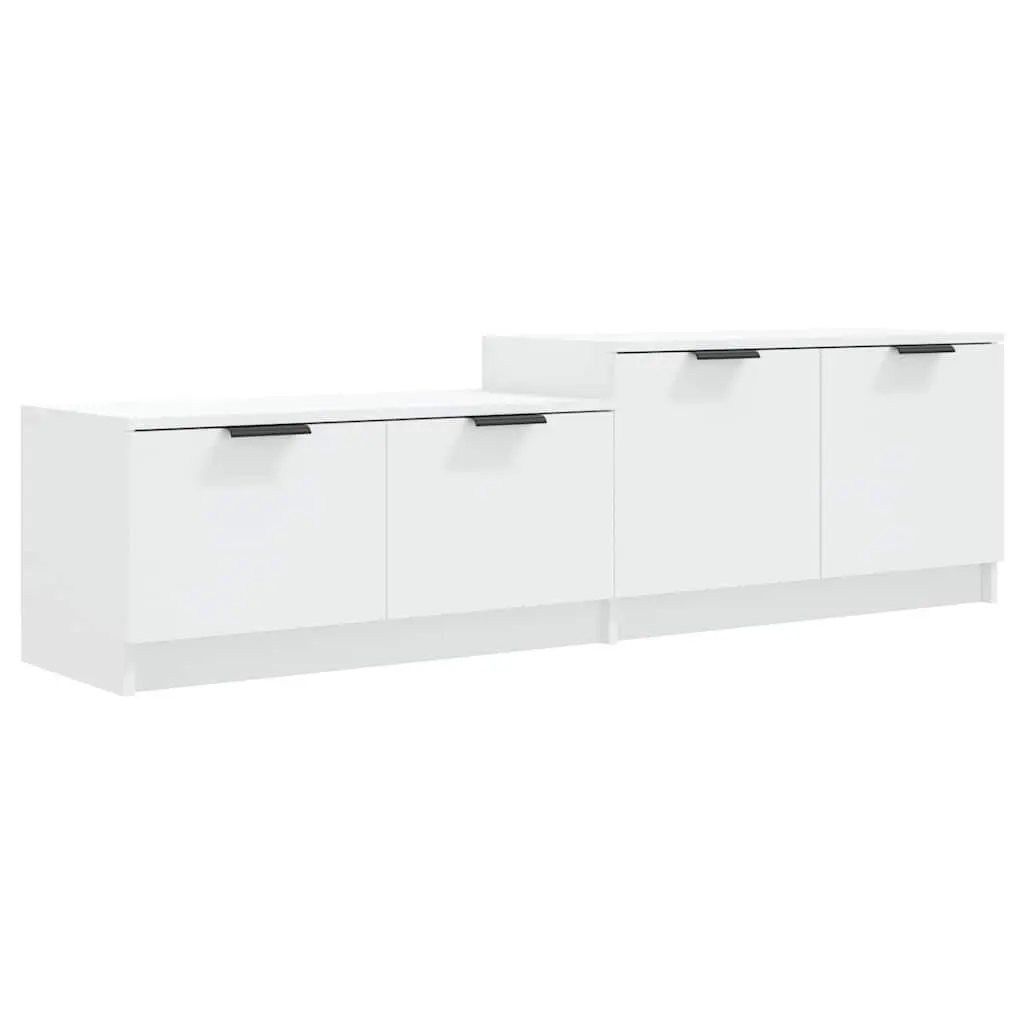 TV Cabinet White Engineered Wood Storage Unit With Doors and Compartments