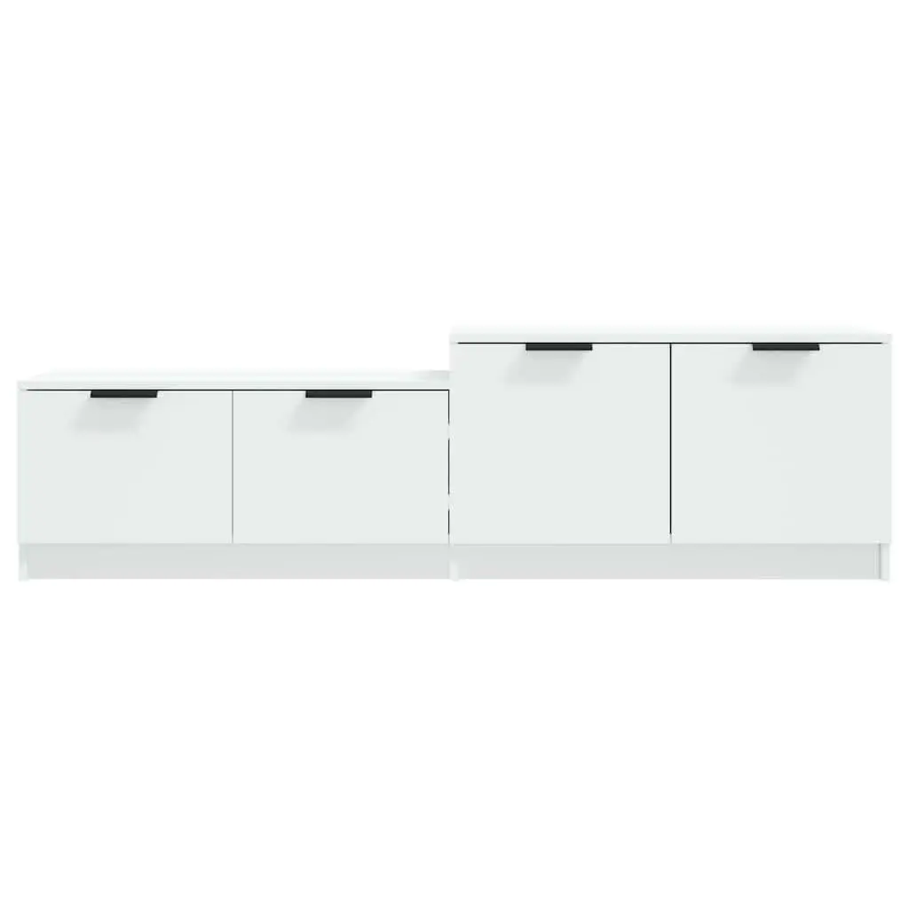 TV Cabinet White Engineered Wood Storage Unit With Doors and Compartments