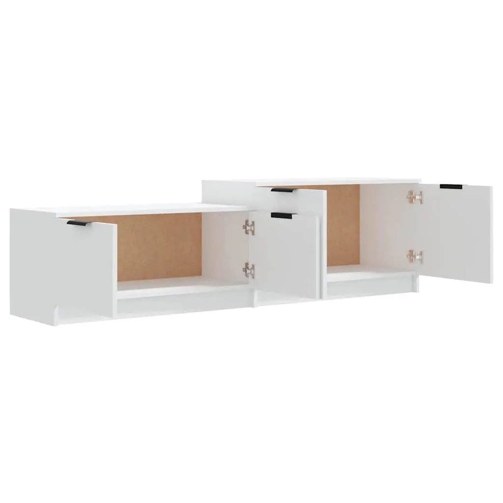 TV Cabinet White Engineered Wood Storage Unit With Doors and Compartments