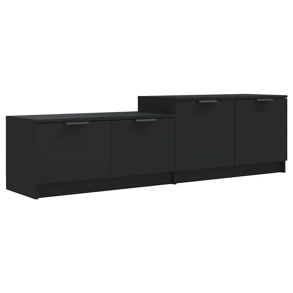 TV Cabinet Black Storage Unit with Doors and Compartments for Living Room Media