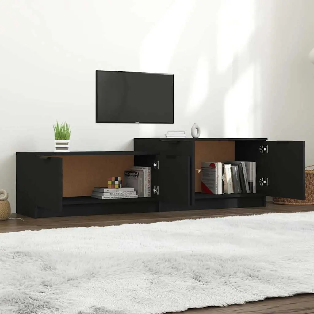 TV Cabinet Black Storage Unit with Doors and Compartments for Living Room Media