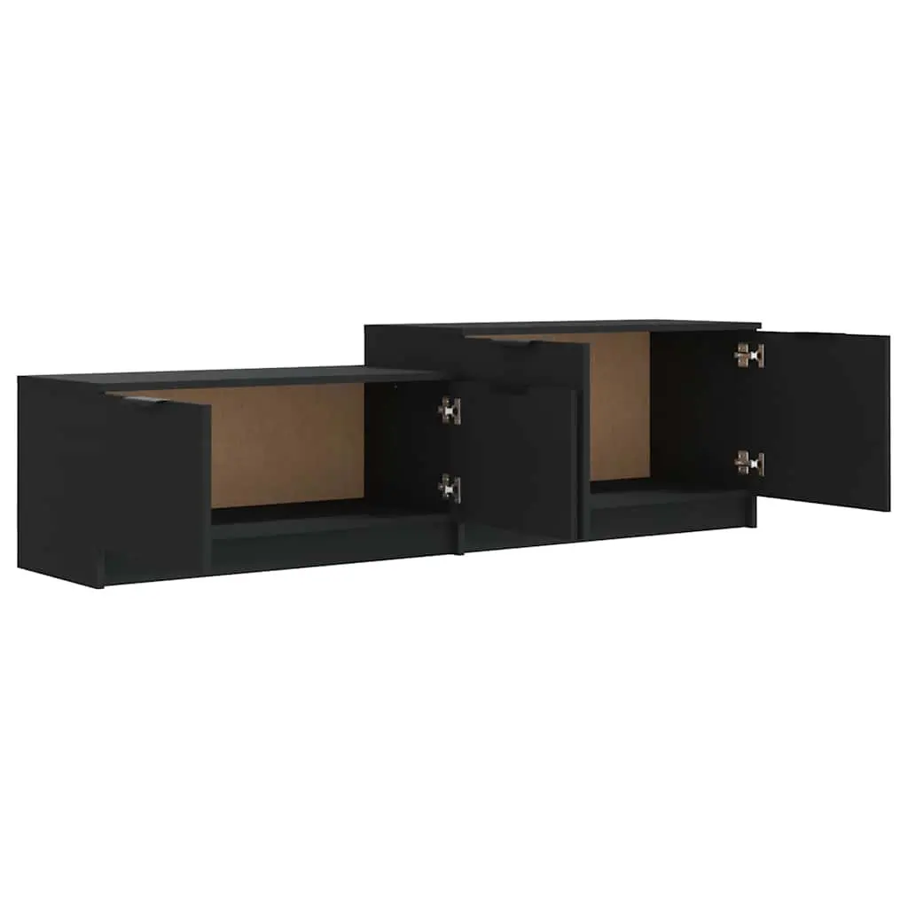 TV Cabinet Black Storage Unit with Doors and Compartments for Living Room Media