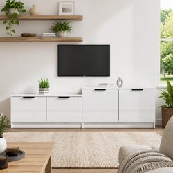 TV Cabinet White High Gloss Modern Storage Unit with Doors Compartments Media