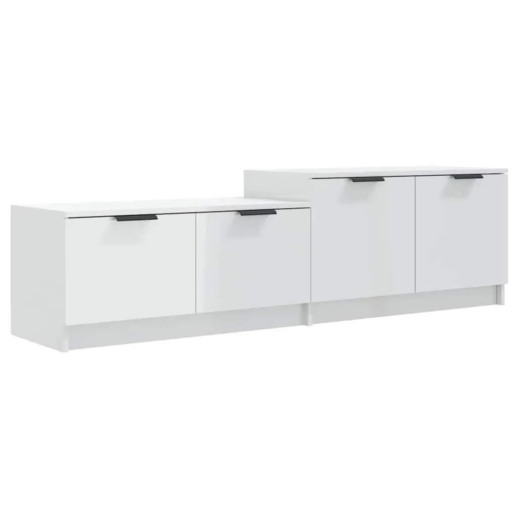TV Cabinet White High Gloss Modern Storage Unit with Doors Compartments Media