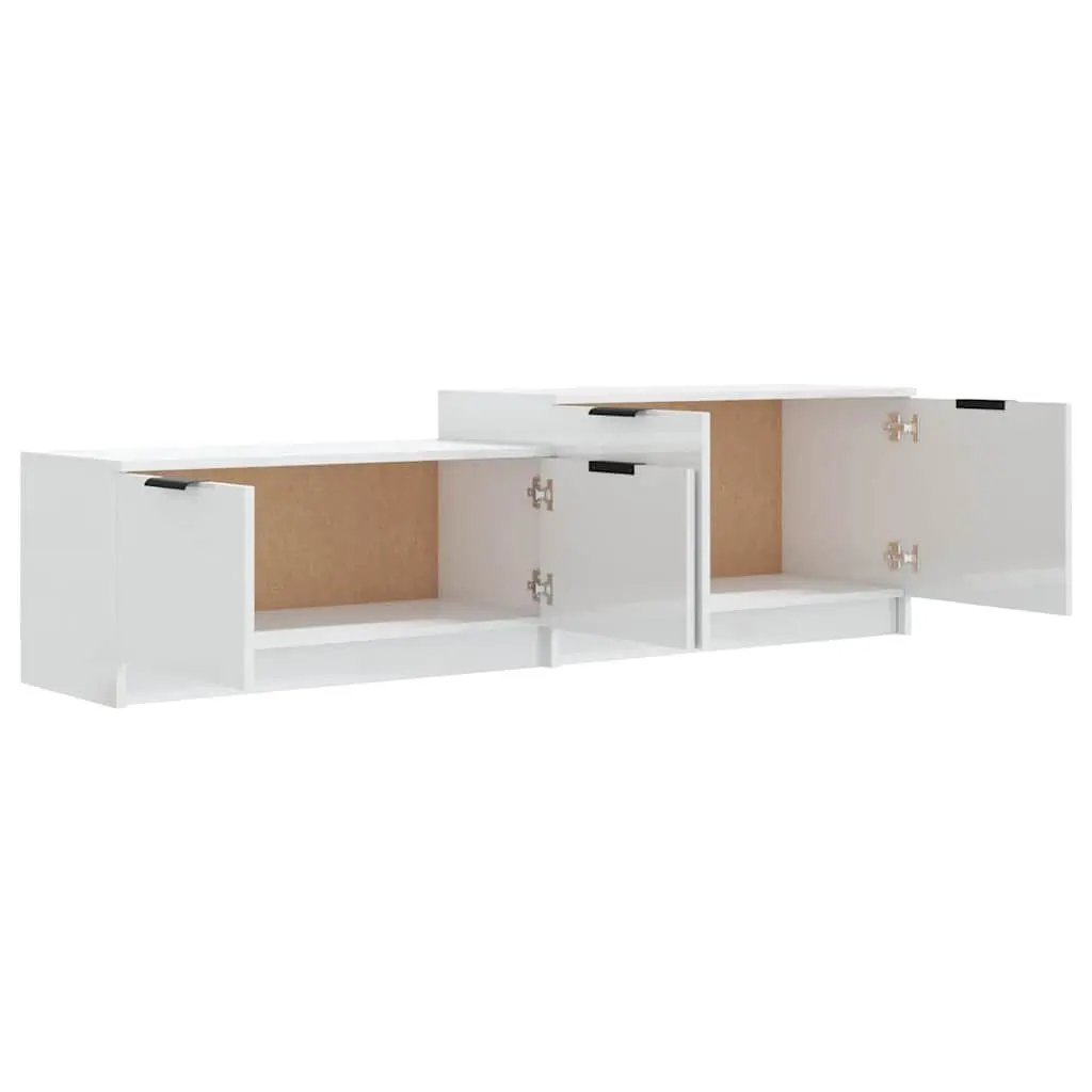 TV Cabinet White High Gloss Modern Storage Unit with Doors Compartments Media