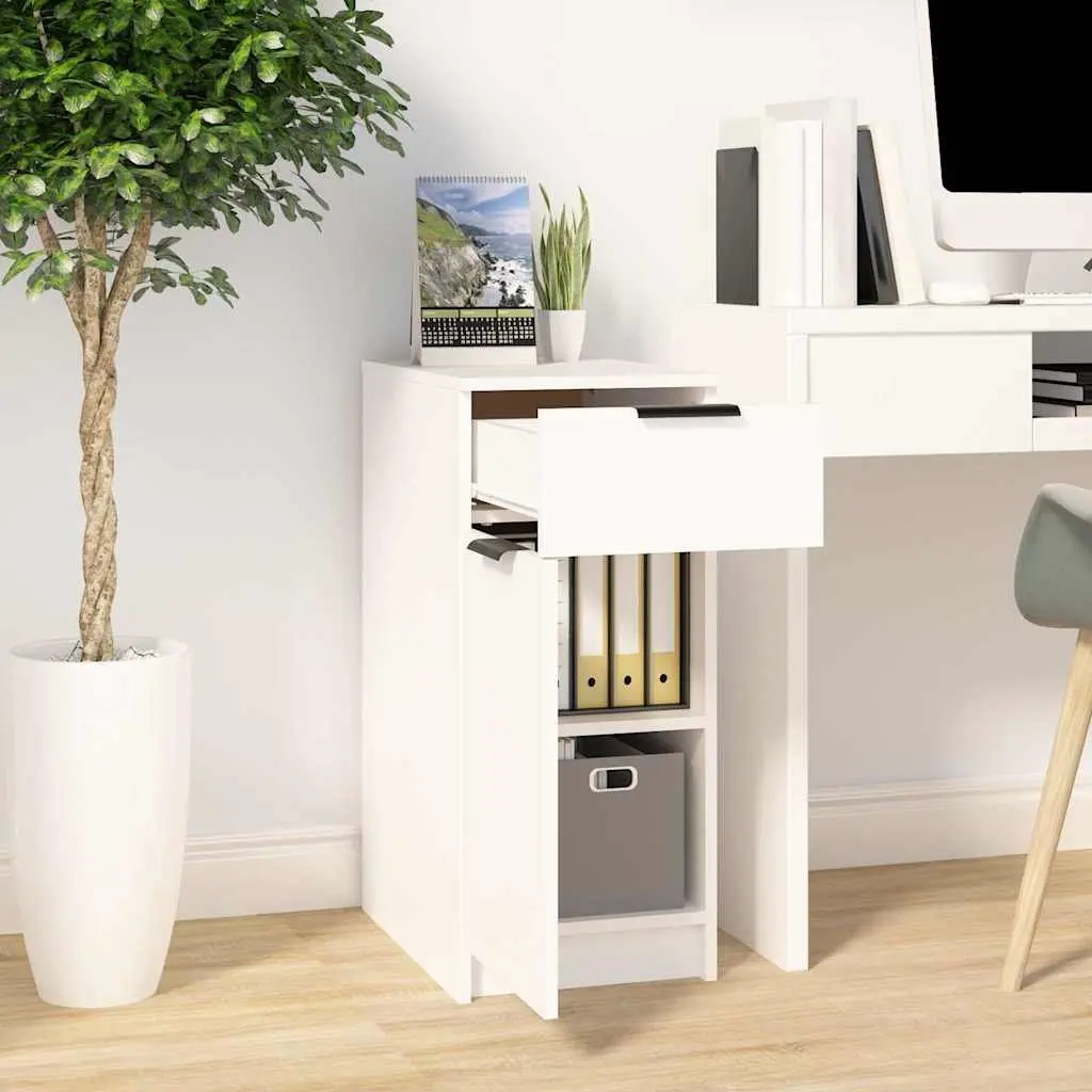 Desk Cabinet Engineered Wood 33.5 x 50 x 75 cm White Storage Unit with Drawer Compartments Home Office Furniture
