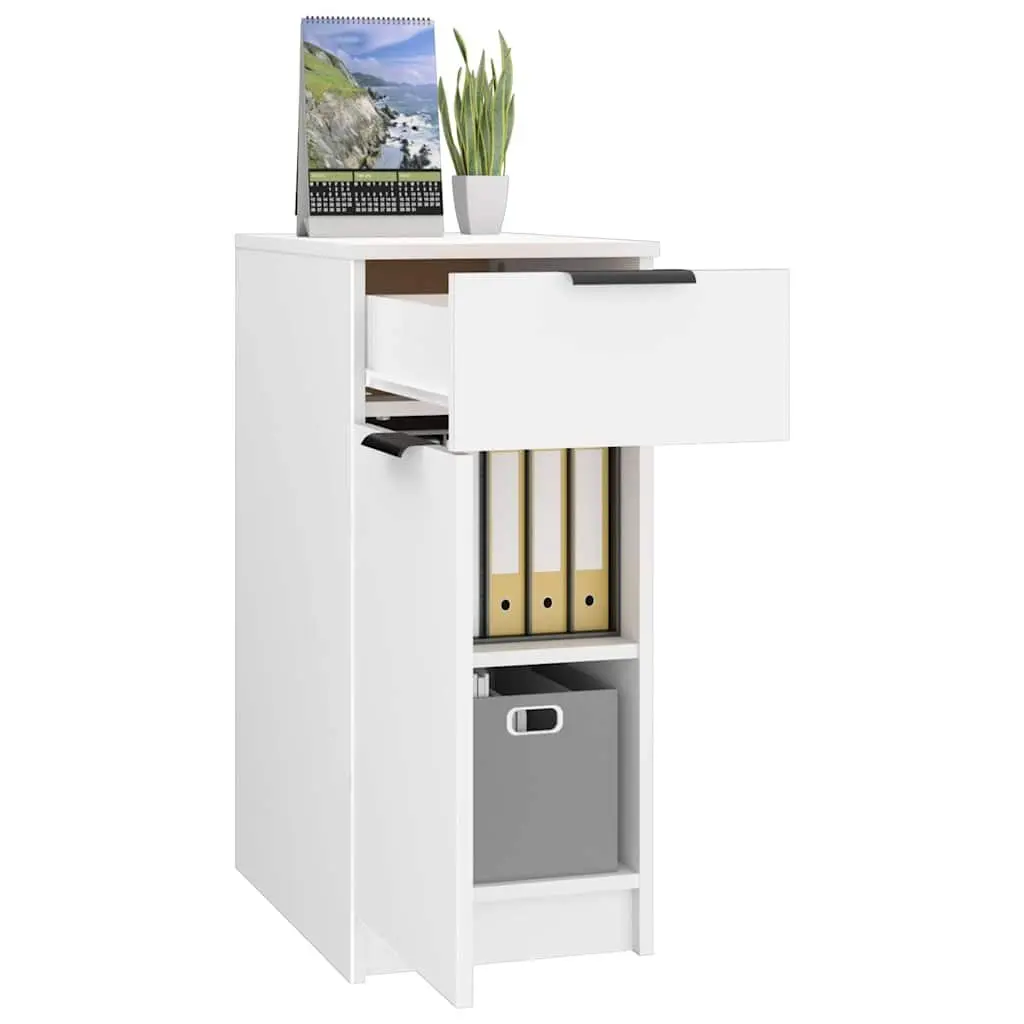Desk Cabinet Engineered Wood 33.5 x 50 x 75 cm White Storage Unit with Drawer Compartments Home Office Furniture