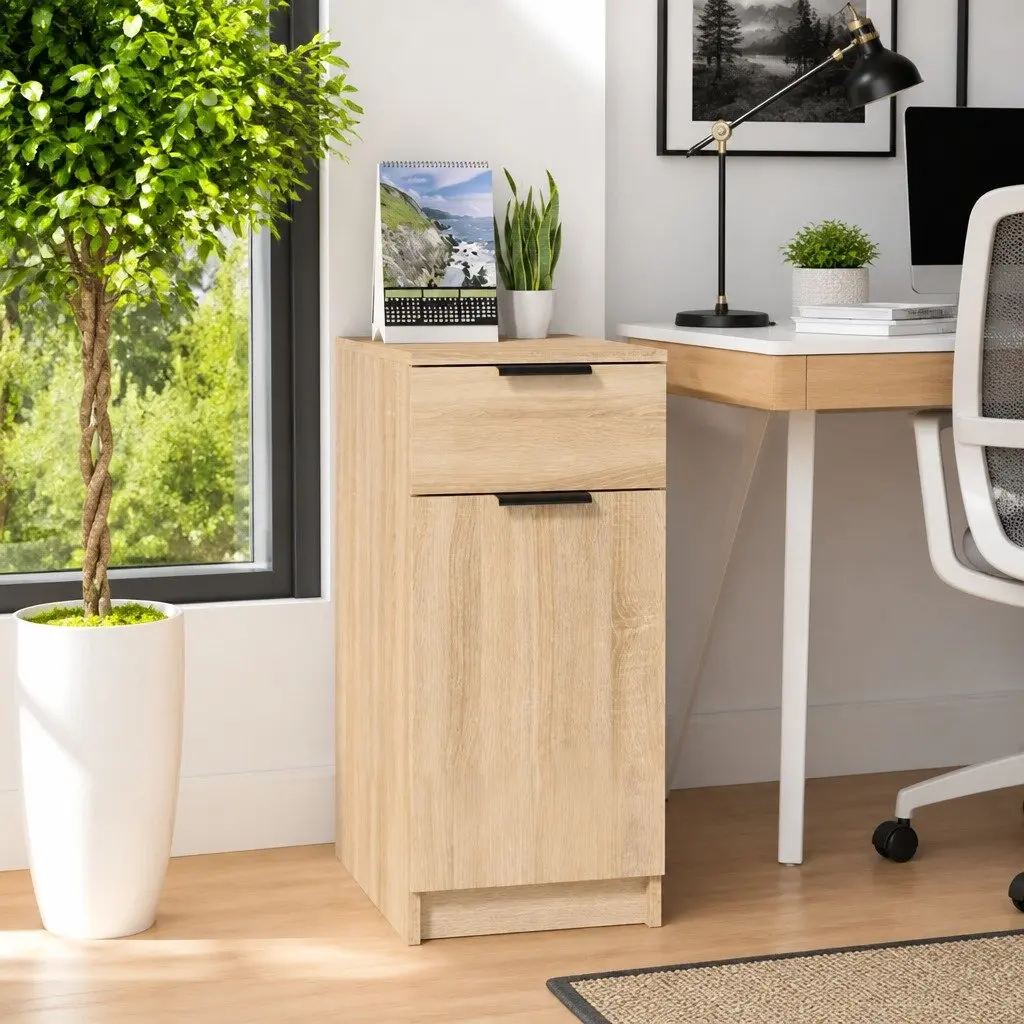Storage Cabinet with Drawer Desk Organizer Engineered Wood Brown 33.5x50x75cm