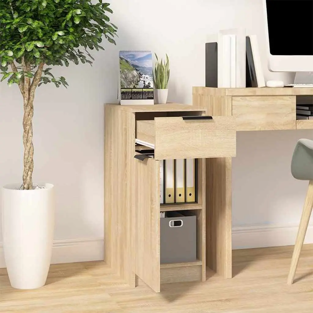 Storage Cabinet with Drawer Desk Organizer Engineered Wood Brown 33.5x50x75cm