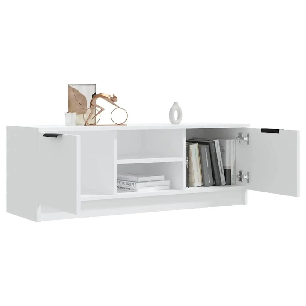 White Engineered Wood TV Cabinet with Open and Closed Compartments 102x35x36.5 cm Storage Unit for Living Room