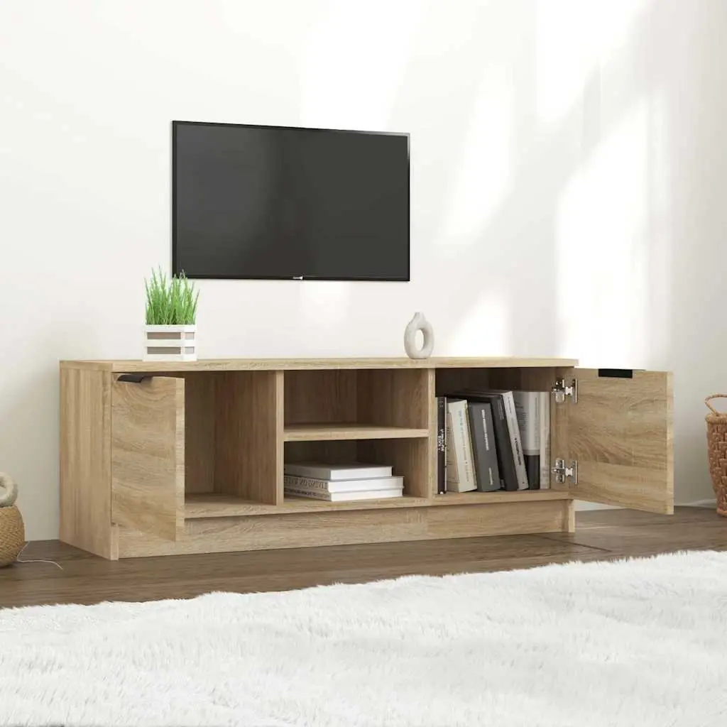 Brown Engineered Wood TV Cabinet 102x35x36.5 cm Living Room Storage Unit with Open and Closed Compartments
