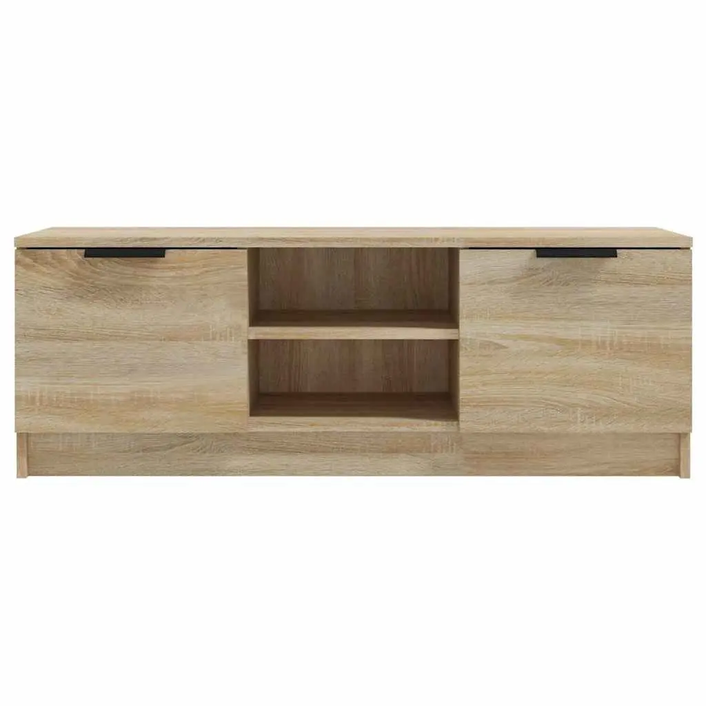 Brown Engineered Wood TV Cabinet 102x35x36.5 cm Living Room Storage Unit with Open and Closed Compartments