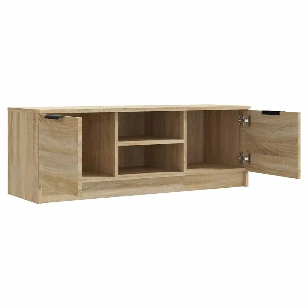 Brown Engineered Wood TV Cabinet 102x35x36.5 cm Living Room Storage Unit with Open and Closed Compartments