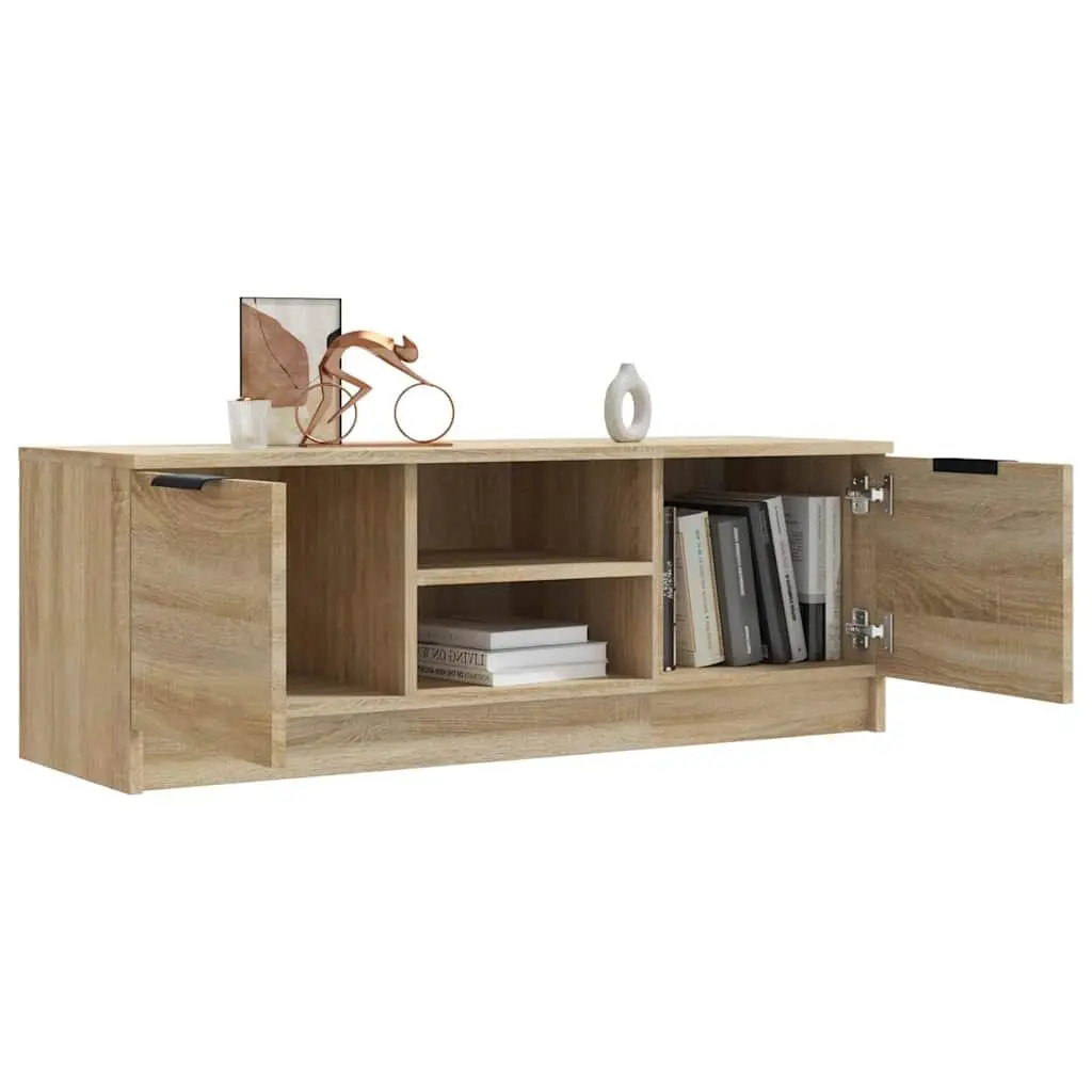 Brown Engineered Wood TV Cabinet 102x35x36.5 cm Living Room Storage Unit with Open and Closed Compartments