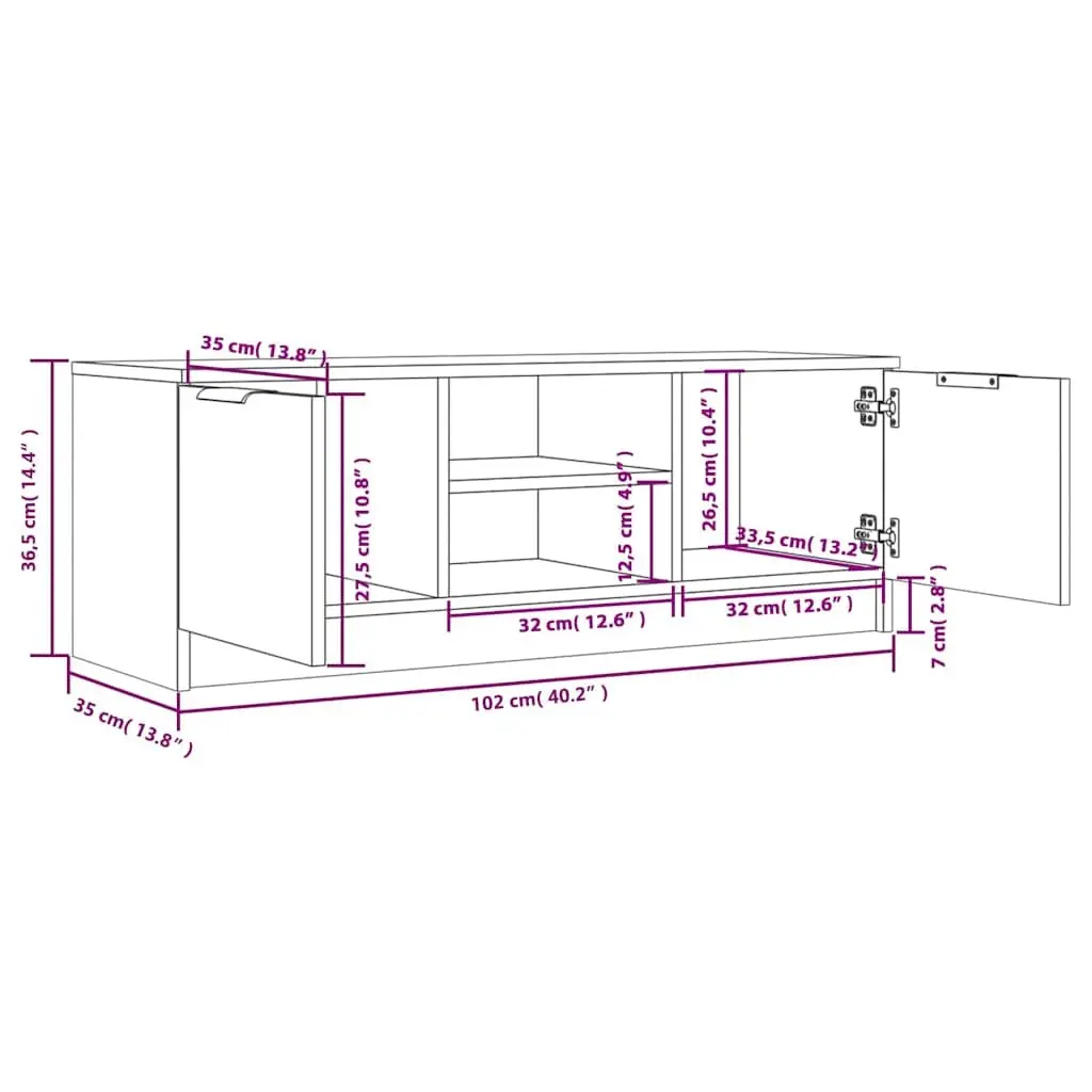 Brown Engineered Wood TV Cabinet 102x35x36.5 cm Living Room Storage Unit with Open and Closed Compartments