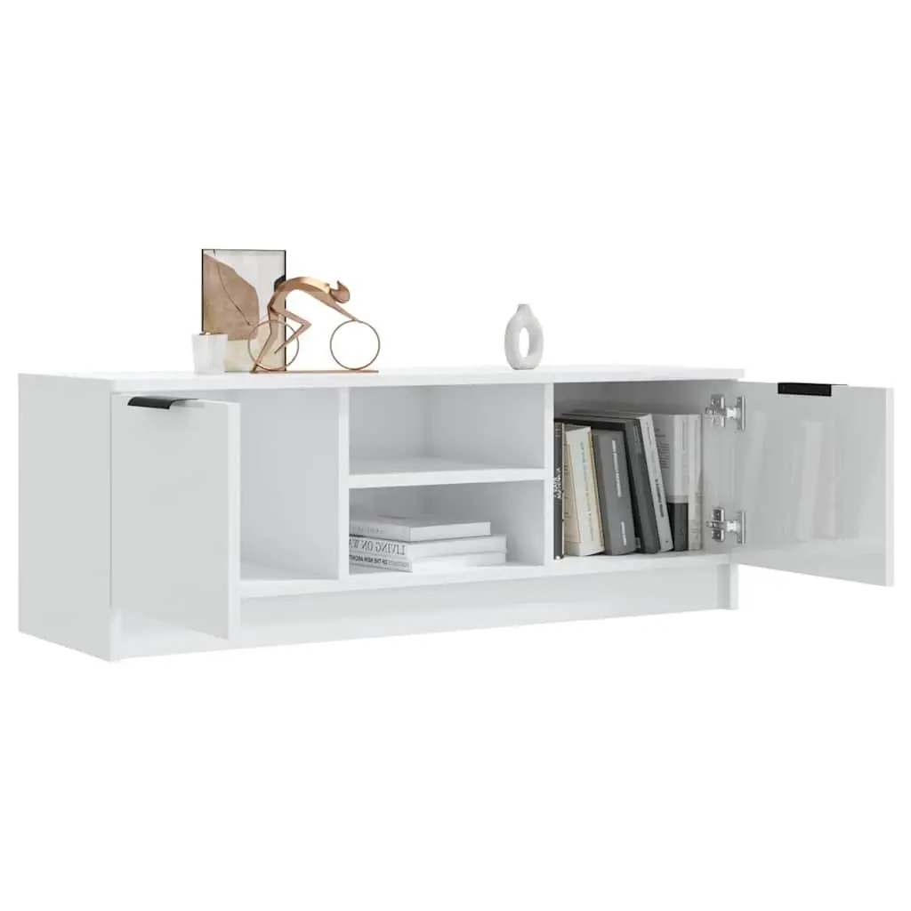 White High Gloss TV Cabinet Storage Unit with Open Closed Compartments Display