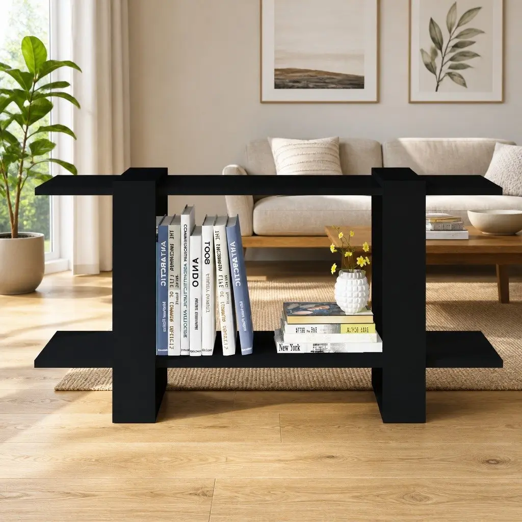 Black Engineered Wood Bookcase Shelving Unit Storage Cabinet 100cm x 30cm x 51cm