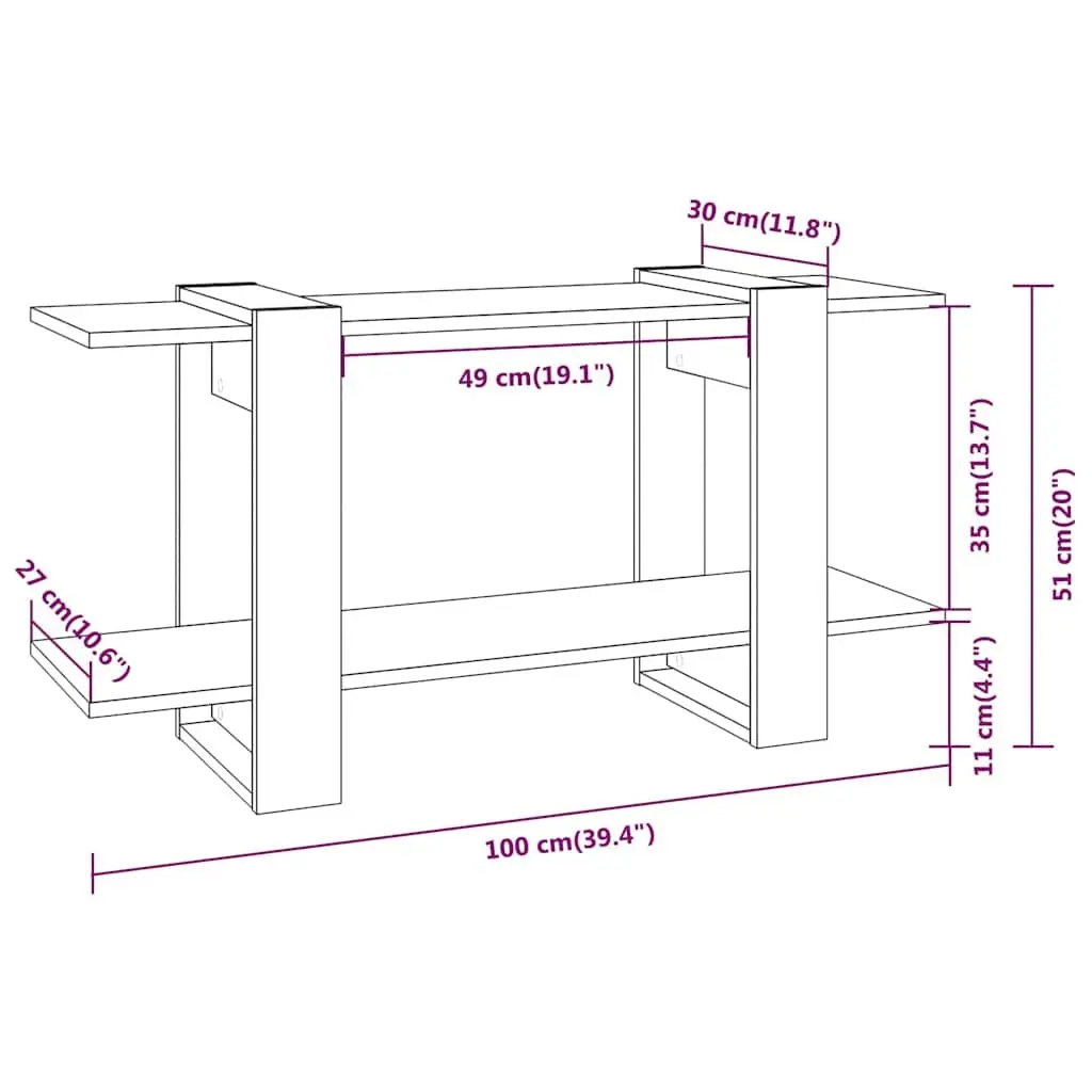 Black Engineered Wood Bookcase Shelving Unit Storage Cabinet 100cm x 30cm x 51cm
