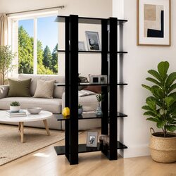 Book Cabinet Room Divider Black Storage Shelf Engineered Wood 80x30x160cm