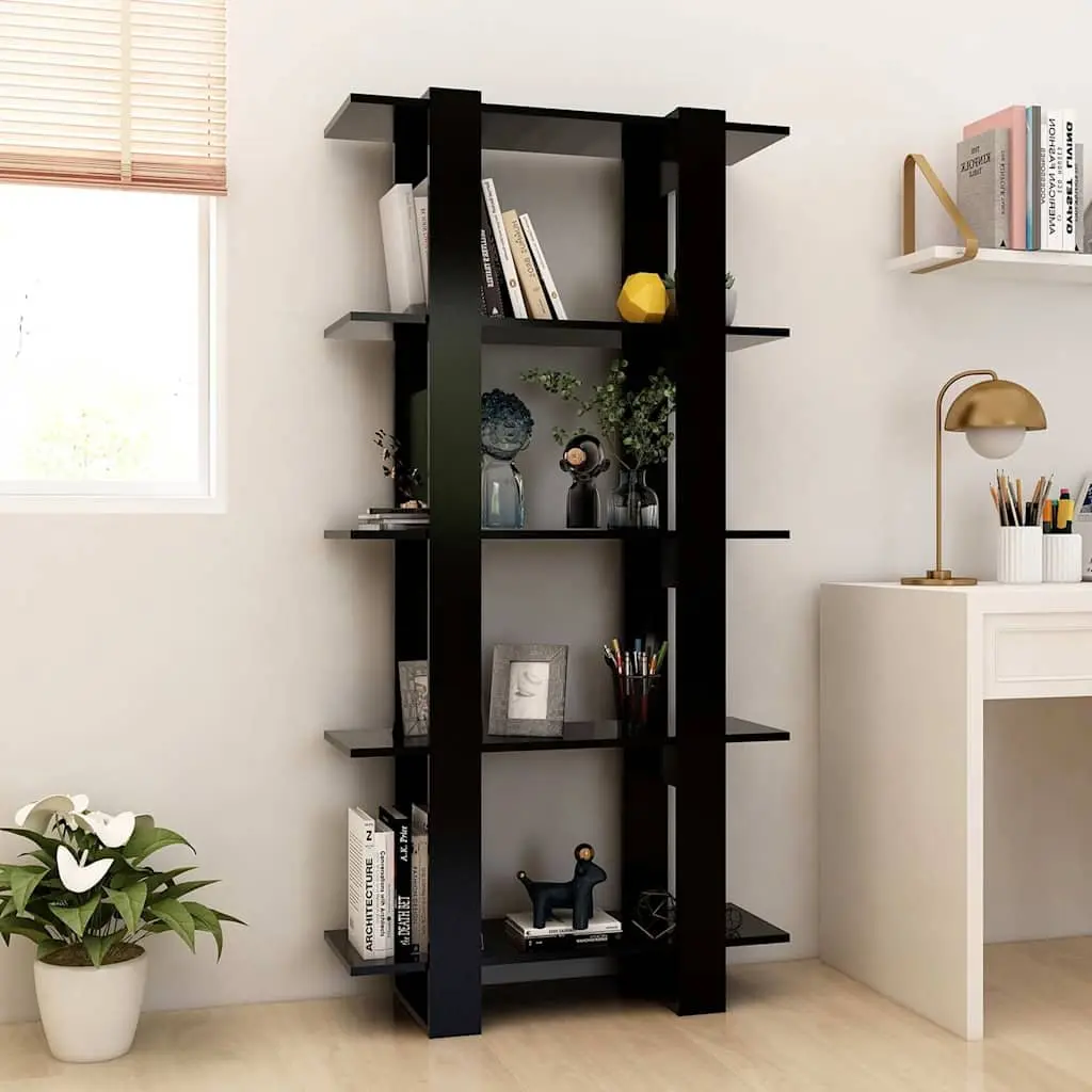 Book Cabinet Room Divider Engineered Wood 80x30x160cm Black