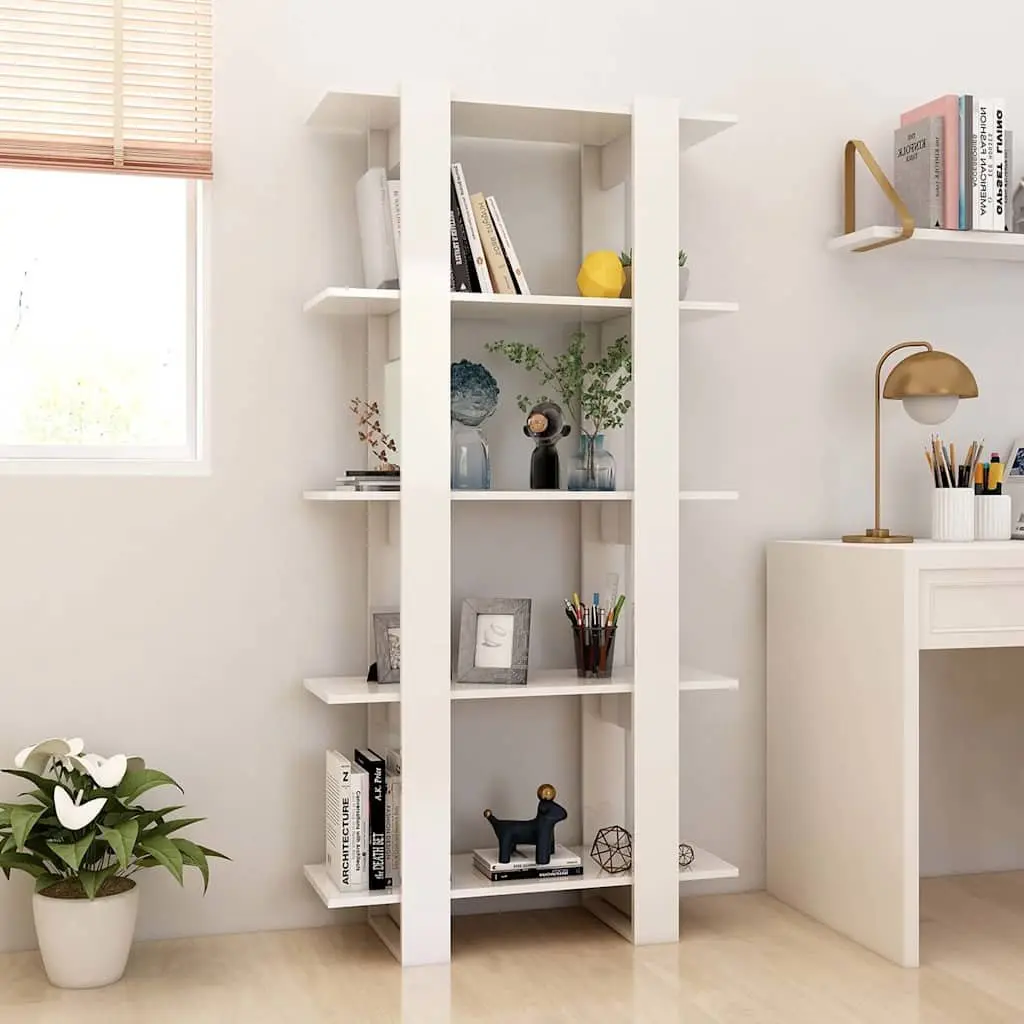 Book Cabinet Engineered Wood 80x30x160cm High Gloss White Room Divider Bookshelf Shelving Unit