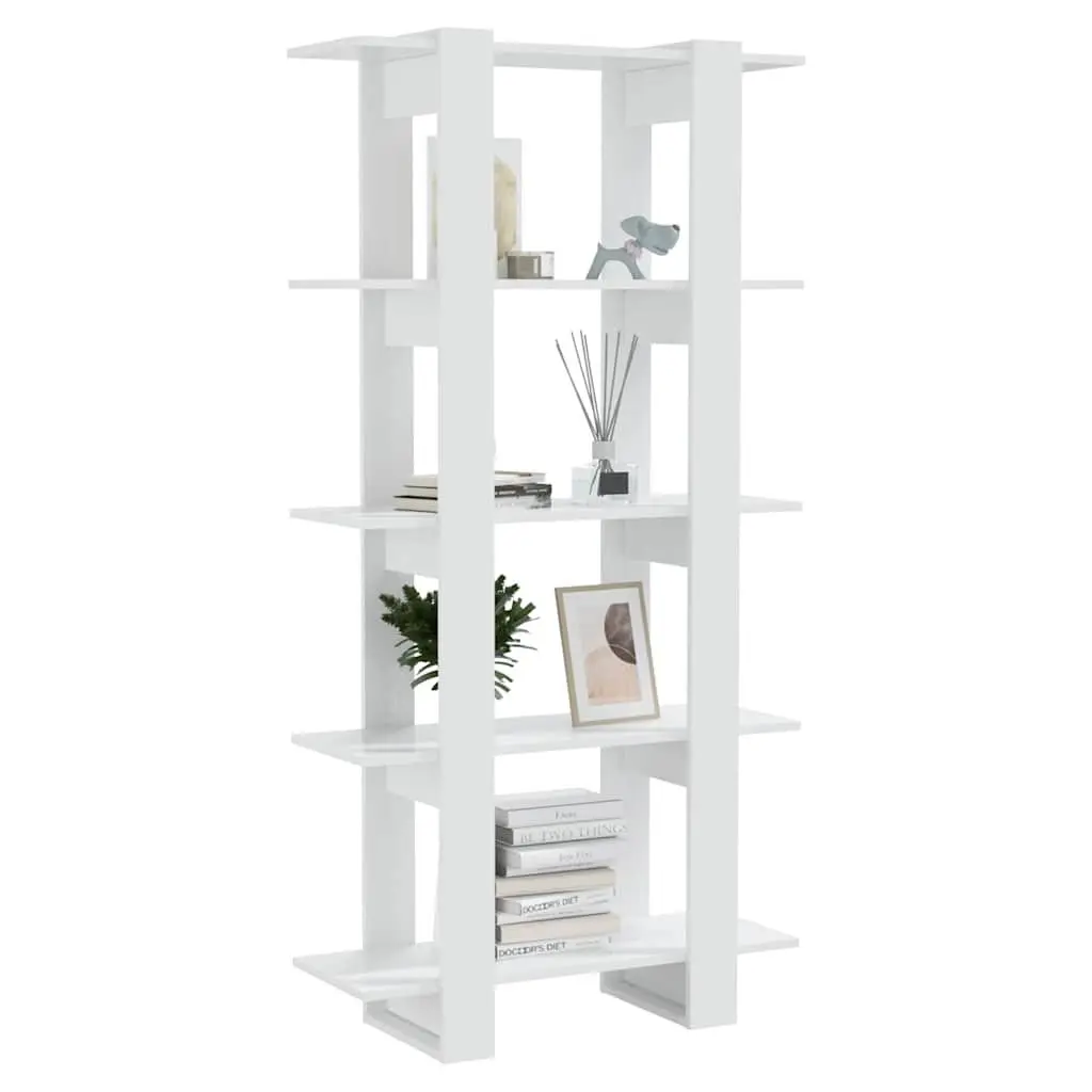 Book Cabinet Engineered Wood 80x30x160cm High Gloss White Room Divider Bookshelf Shelving Unit