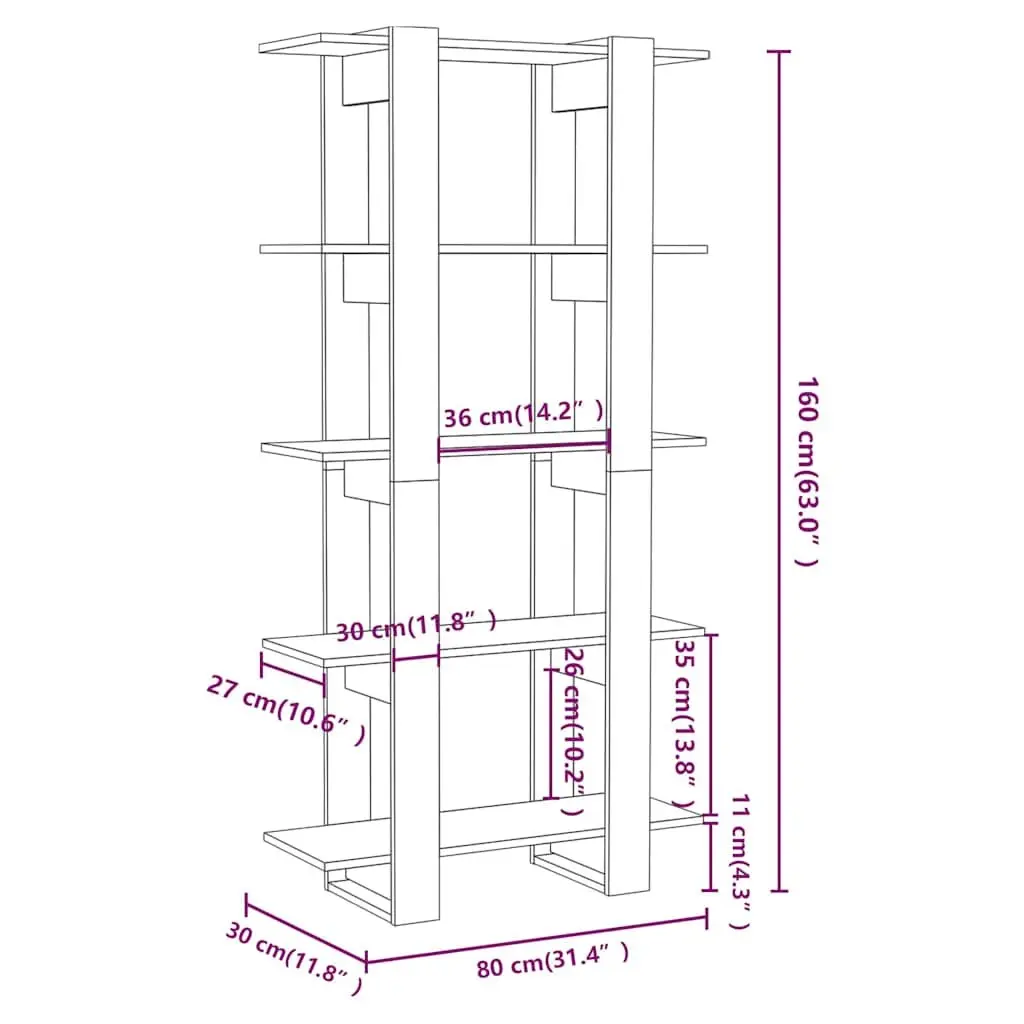 Book Cabinet Engineered Wood 80x30x160cm High Gloss White Room Divider Bookshelf Shelving Unit