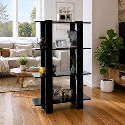 Black Wooden Book Cabinet Standing Shelf Room Divider Storage Organizer