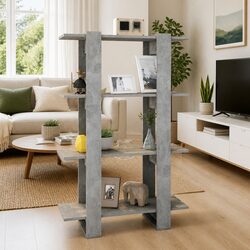 Book Cabinet Room Divider Grey Wooden Shelving Storage Organiser Standing Shelf