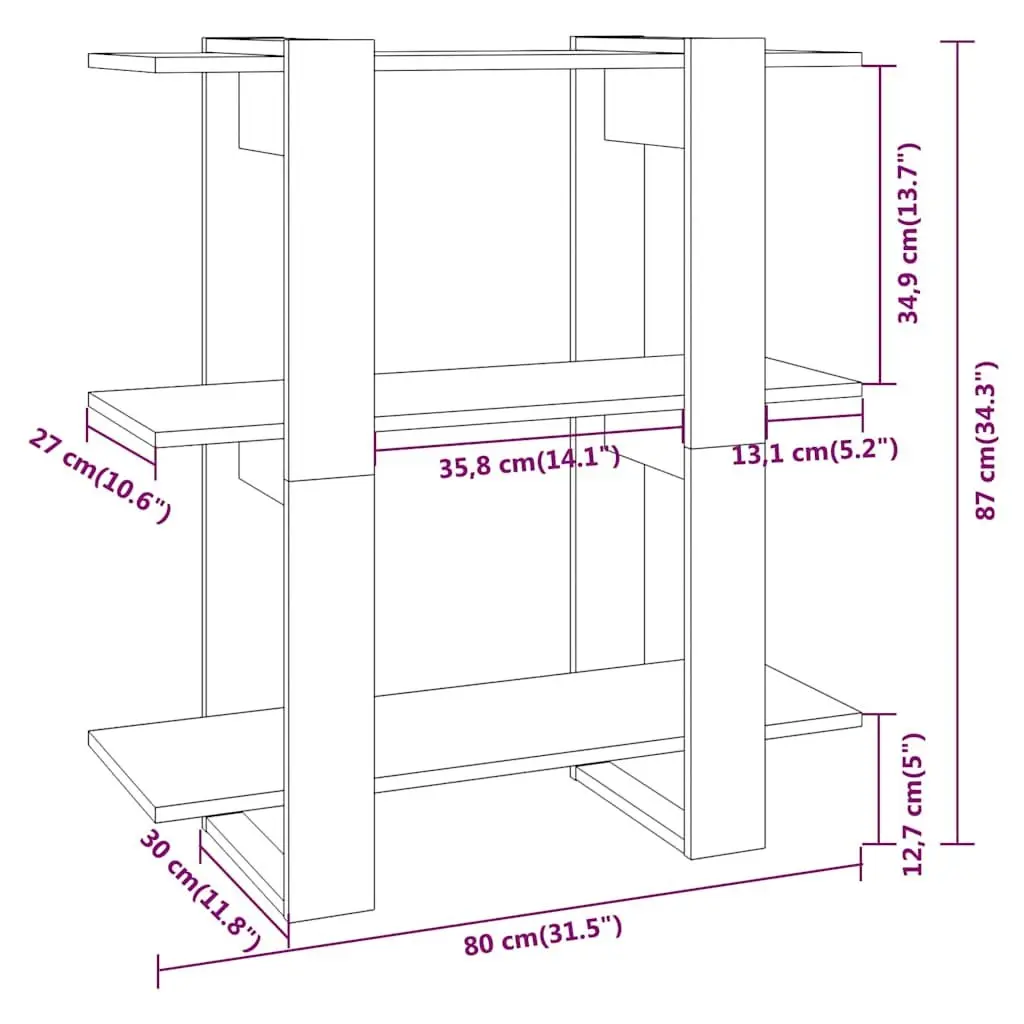 Book Cabinet Wooden Room Divider Storage Organizer 80 x 30 x 87 cm Brown