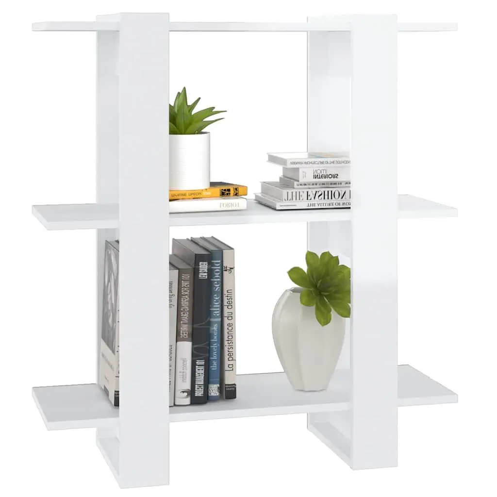 Wooden Bookcase High Gloss White Storage Divider 80W x 30D x 87H cm