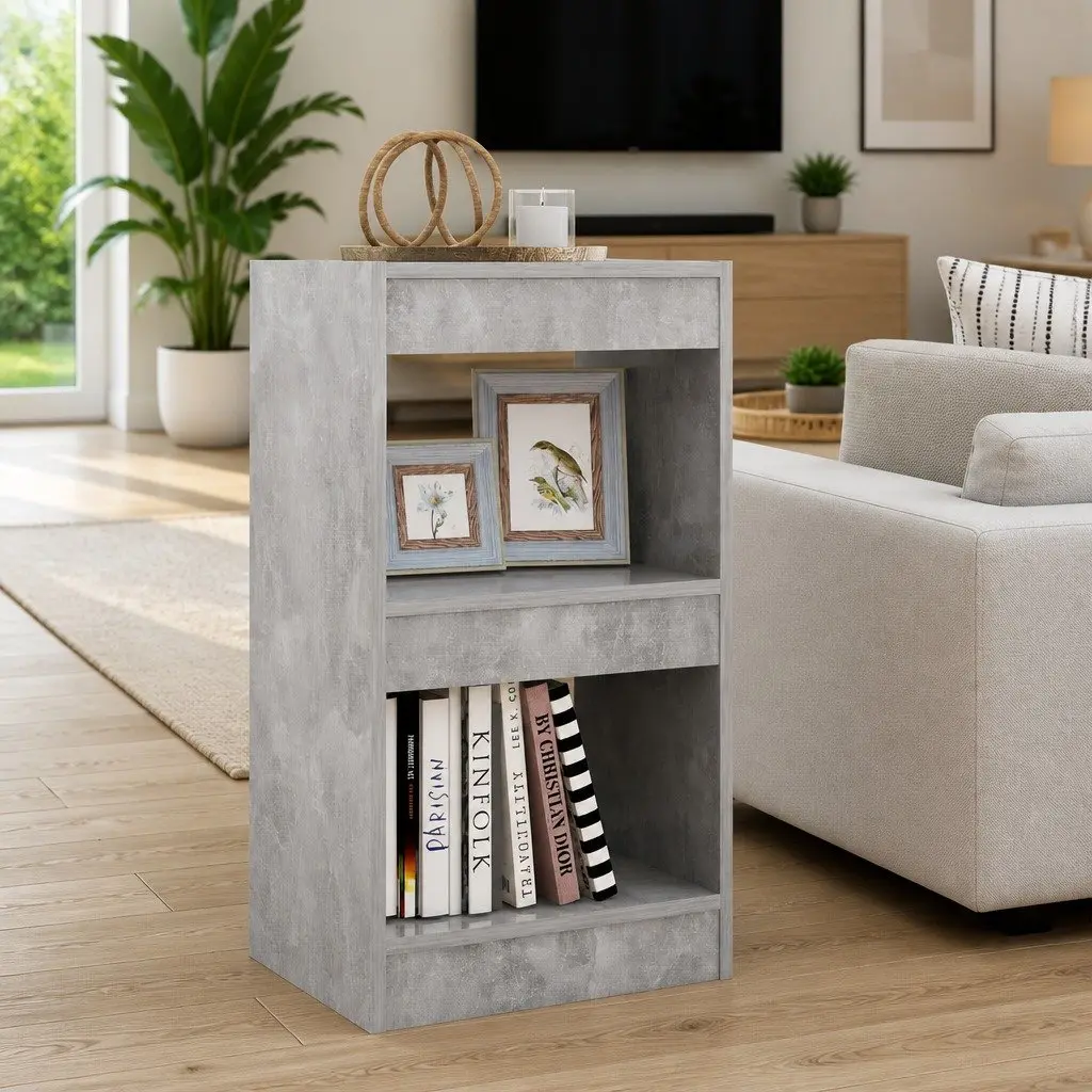 Book Cabinet Room Divider Grey Shelving Unit Standing Storage Bookcase Shelf