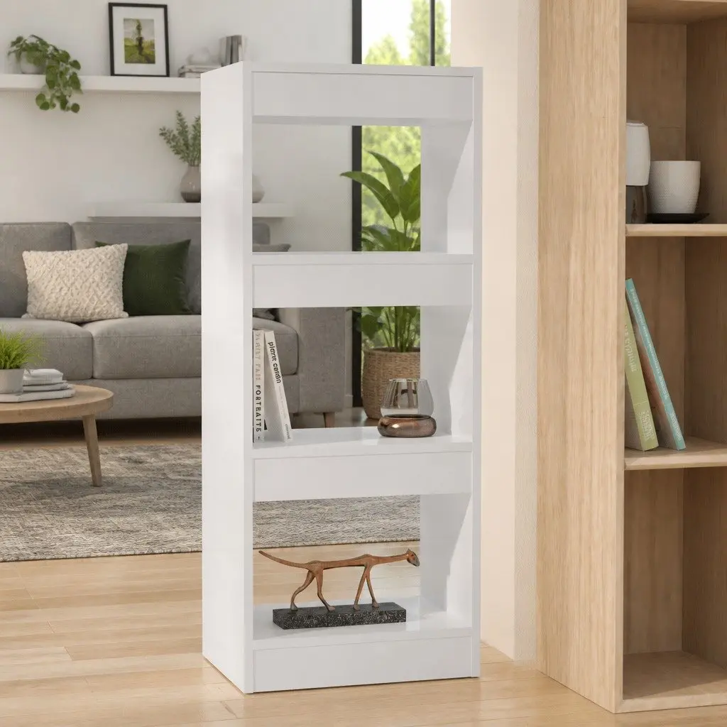 Book Cabinet Room Divider Engineered Wood 40 x 30 x 103 cm White High Gloss Shelving Unit Storage Bookcase Stand
