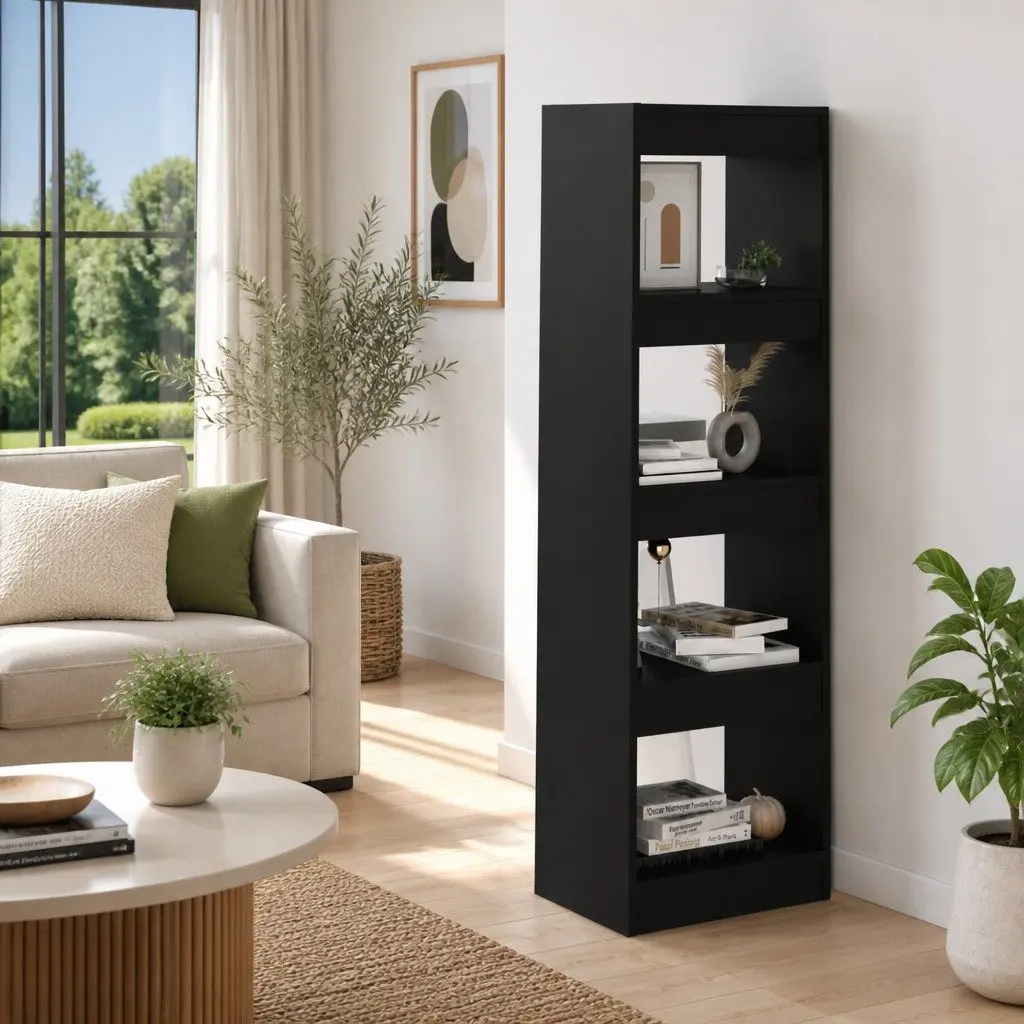 Black Storage Shelving Unit Book Cabinet Room Divider 40x30x135cm