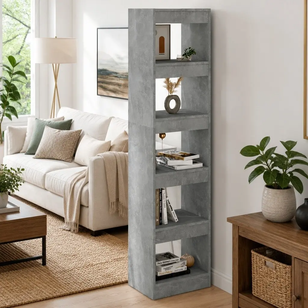 Bookcase Grey Storage Shelf Standing Unit Room Divider 40 x 30 x 166 cm