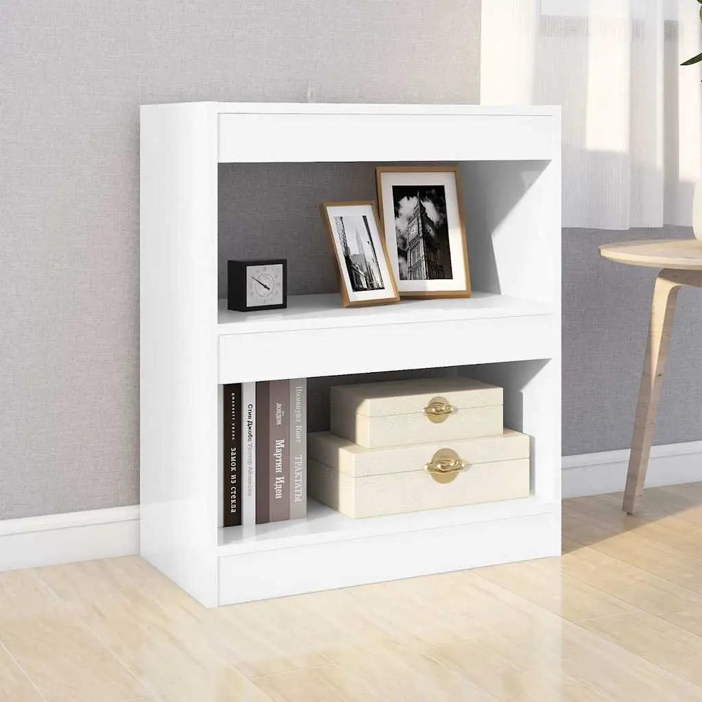 Bookcase Storage Organizer White High Gloss Room Divider Shelf 60cm