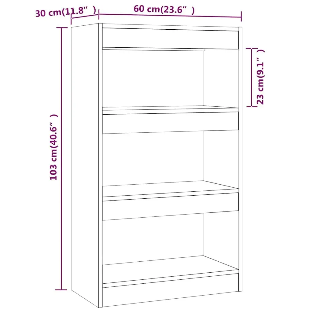 Wooden Room Divider Storage Shelf Black Bookcase 60W x 30D x 103H cm