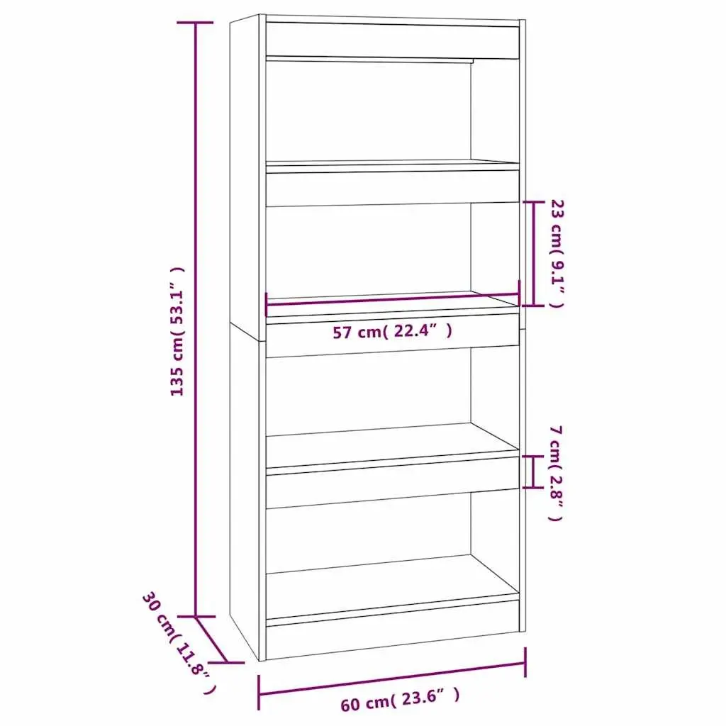 Room Divider and Bookshelf 60x30x135 cm